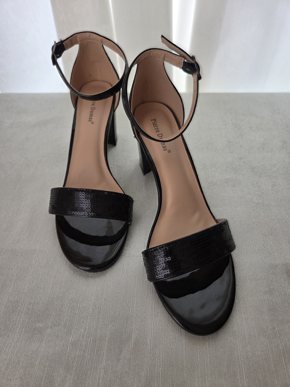 Pierre Dumas Black Ankle-Strap Block Heel Sandals